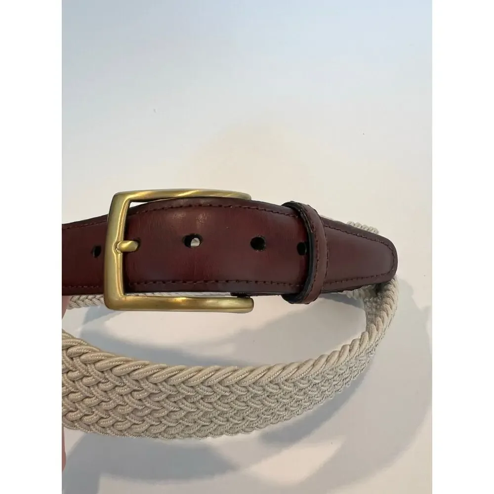 Vintage Braided Stretchy Belt Leather Elastic Solid BrassTan & Brown Size 40 SG